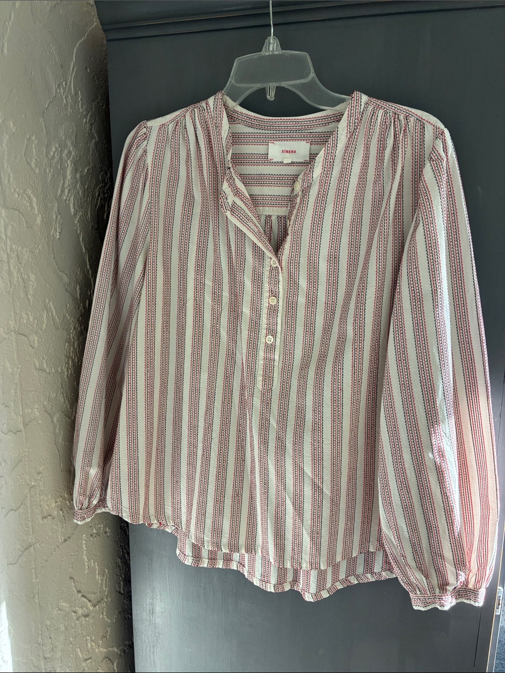 XiRENA White and Pink Striped Button-Front Blouse